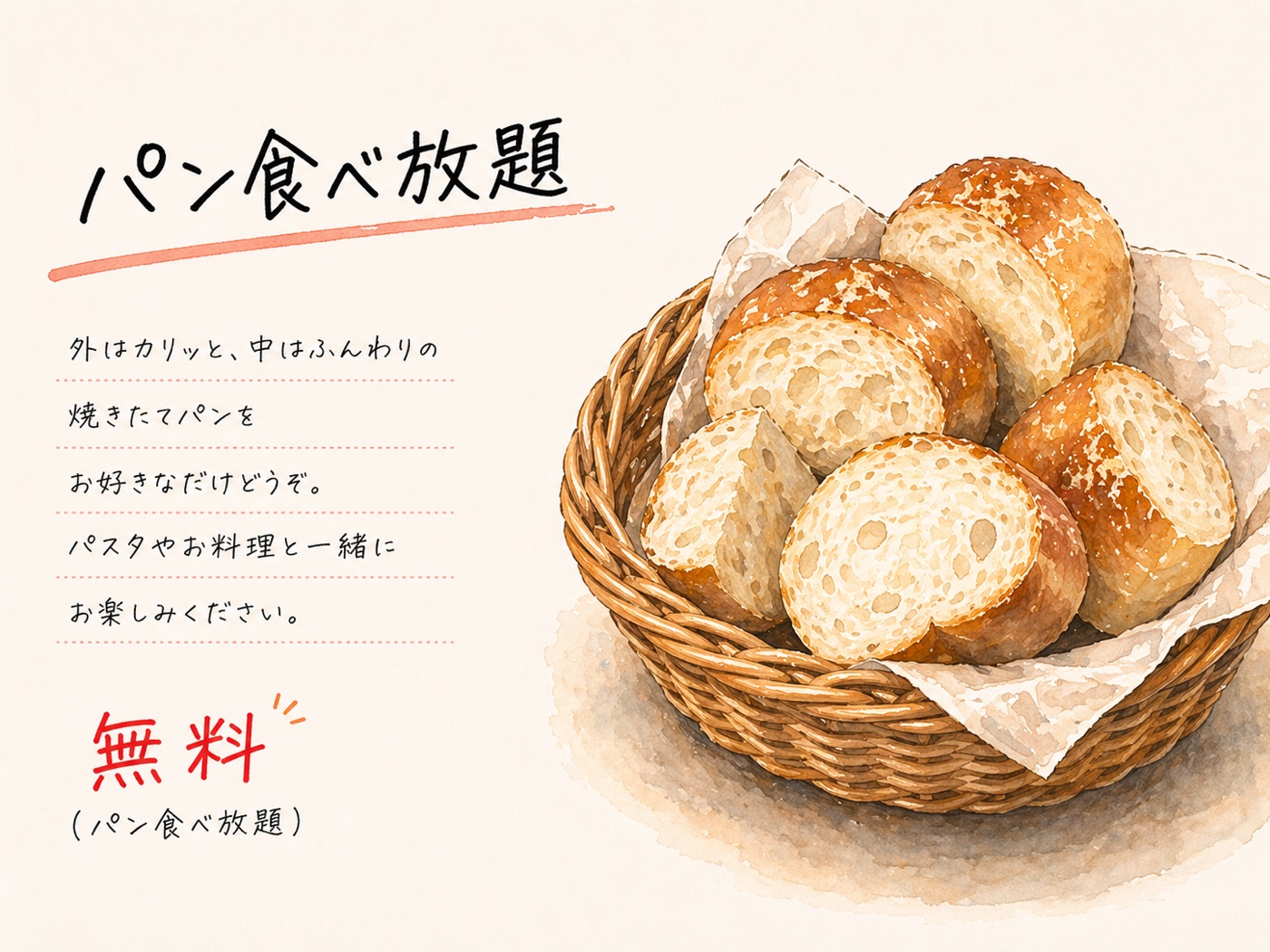 パン食べ放題のメニューカード