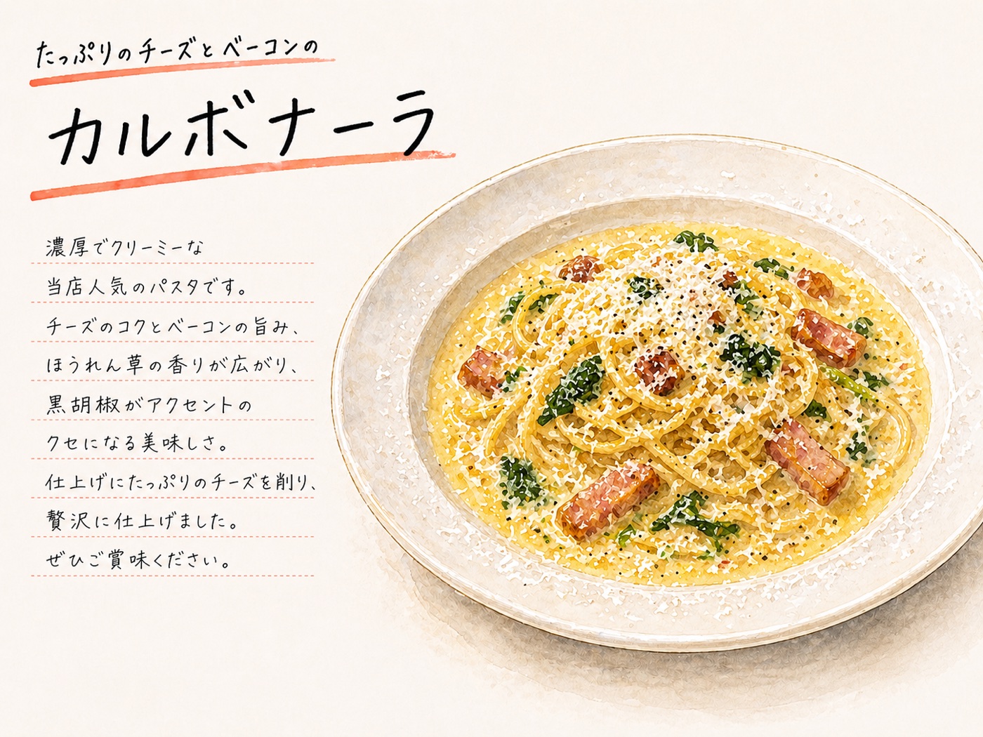カルボナーラのメニューカード